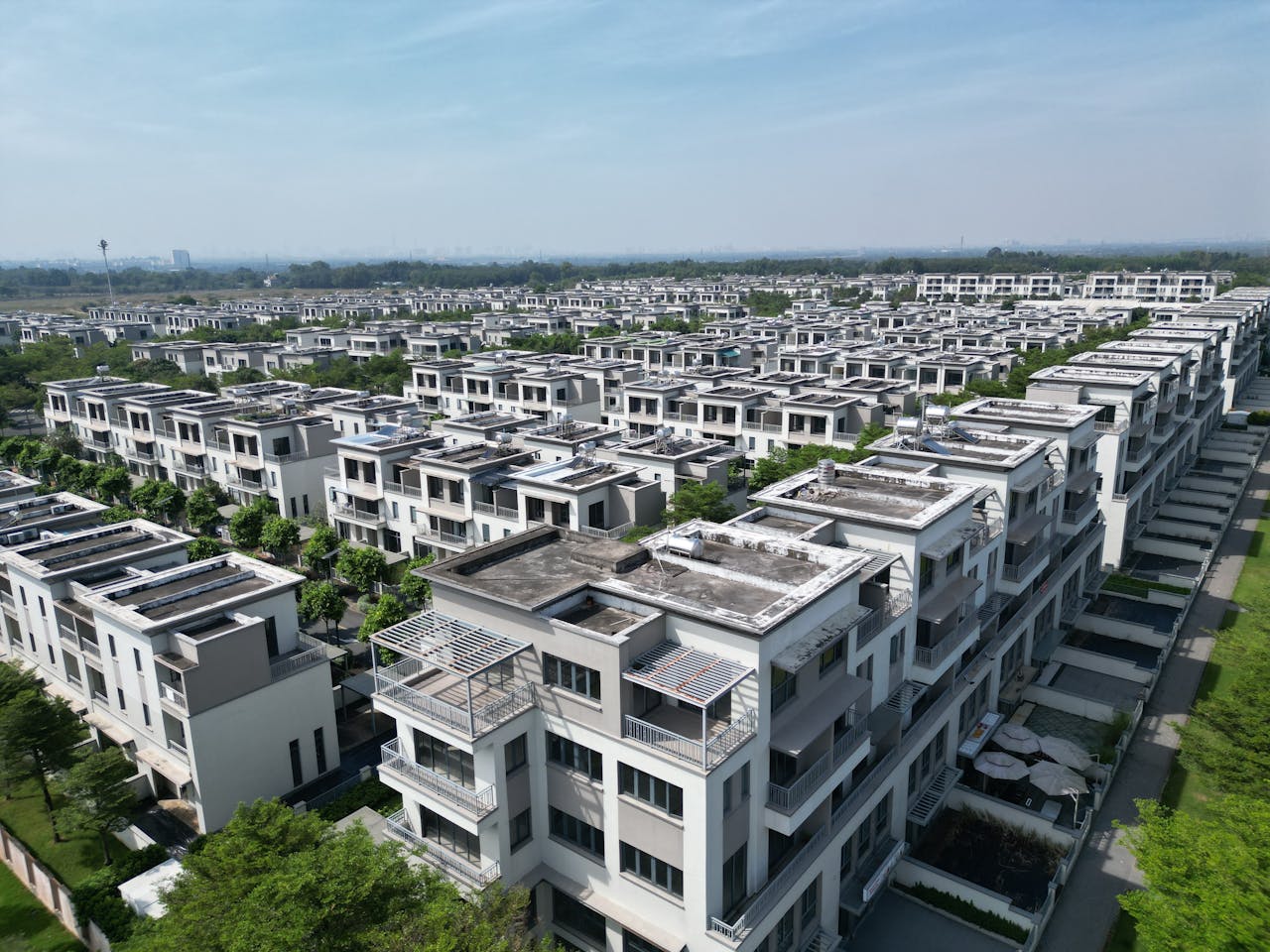 Explore a sprawling luxury housing complex in Dong Nai, Vietnam, captured in broad daylight.